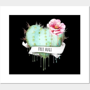 Cactus heart watercolor purple flower free hugs Posters and Art